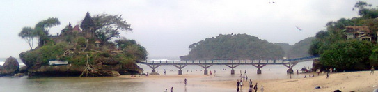 an island and a bridge at Balekambang beach, Malang