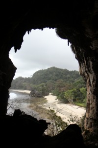 View to the sea from Green Cave at Pasir Panjang beach” title=